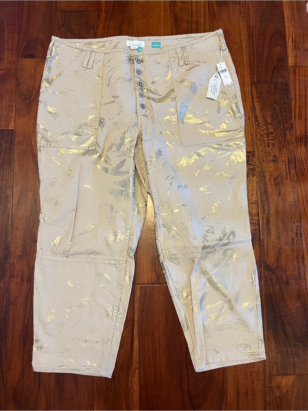 Anthropologie The Wanderer Woman’s plus Khaki Pants with Gold Foil Detail